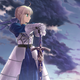 The noble Saber with Holy Sword and deeply impractical armour.